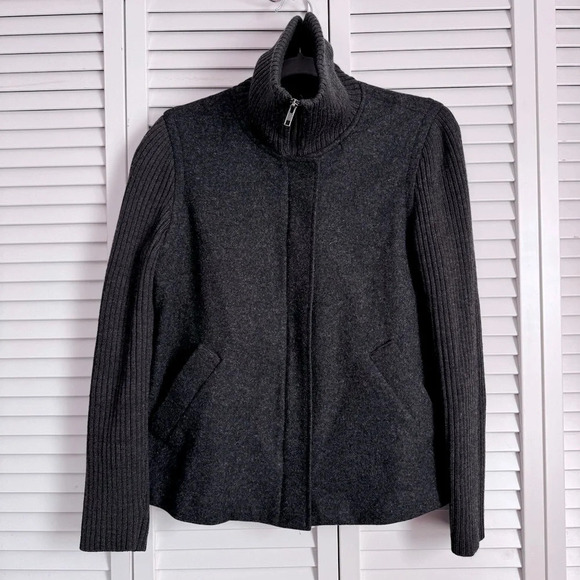 Eileen Fisher Women’s Wool Charcoal Jacket Sweater Ribbed Sleeves Size Small - Picture 1 of 10